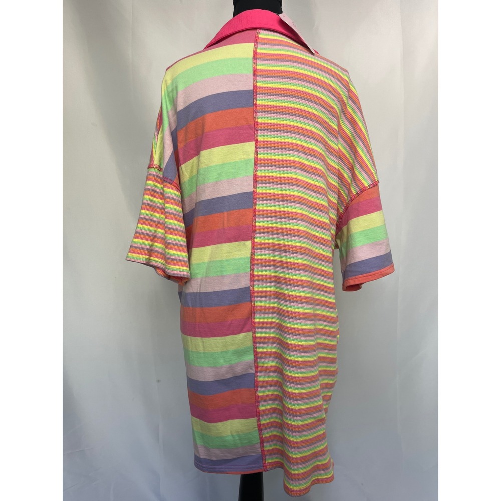 Fantastic Fawn Natalie Striped Polo Dress Pink Multi Color Patchwork Large NWT - Picture 11 of 16